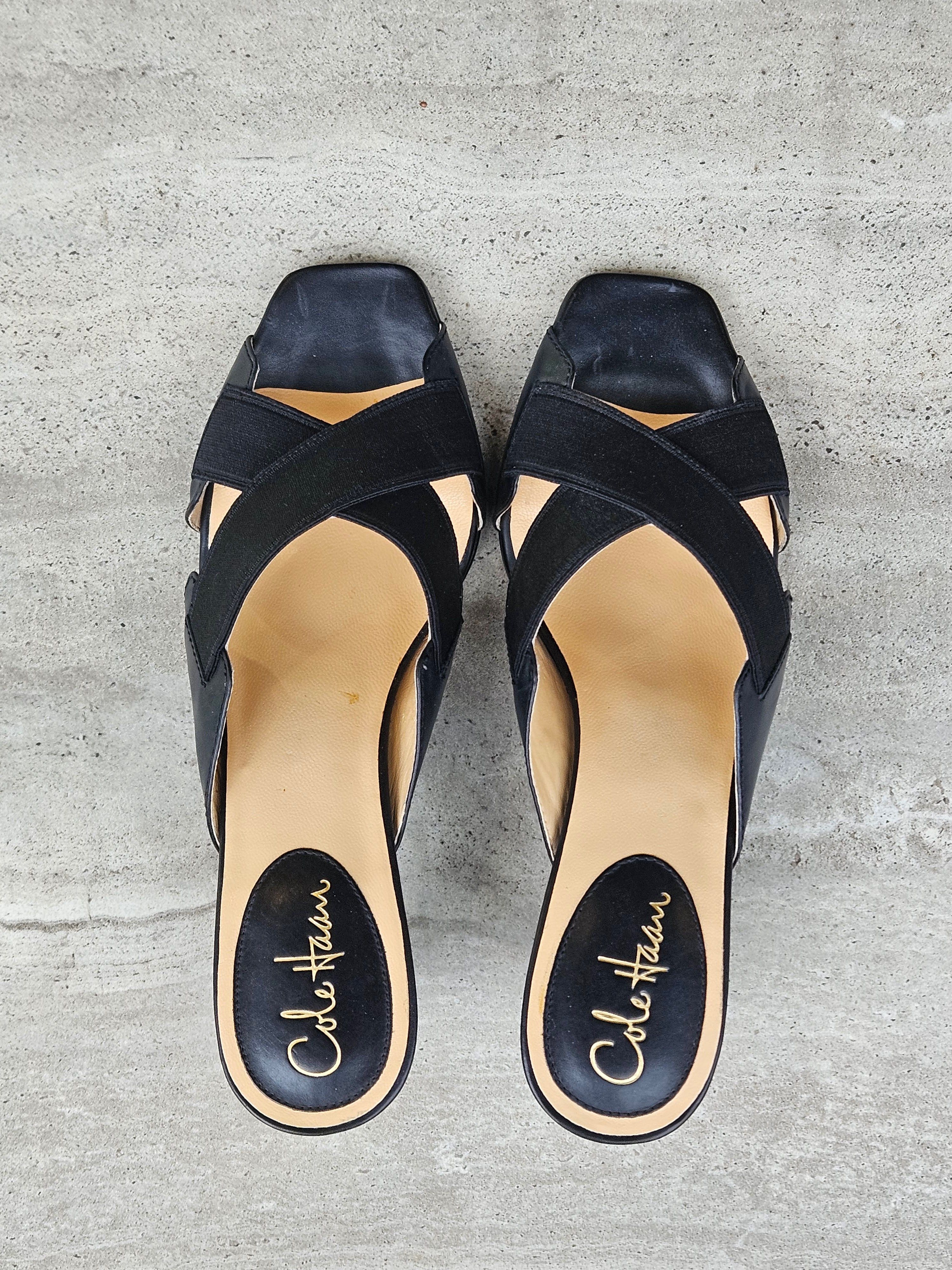 Cole Haan Cole Haan Black Leather Stretch Strap Heels Size 10B Italy Size US 10 / IT 40 - 3 Thumbnail