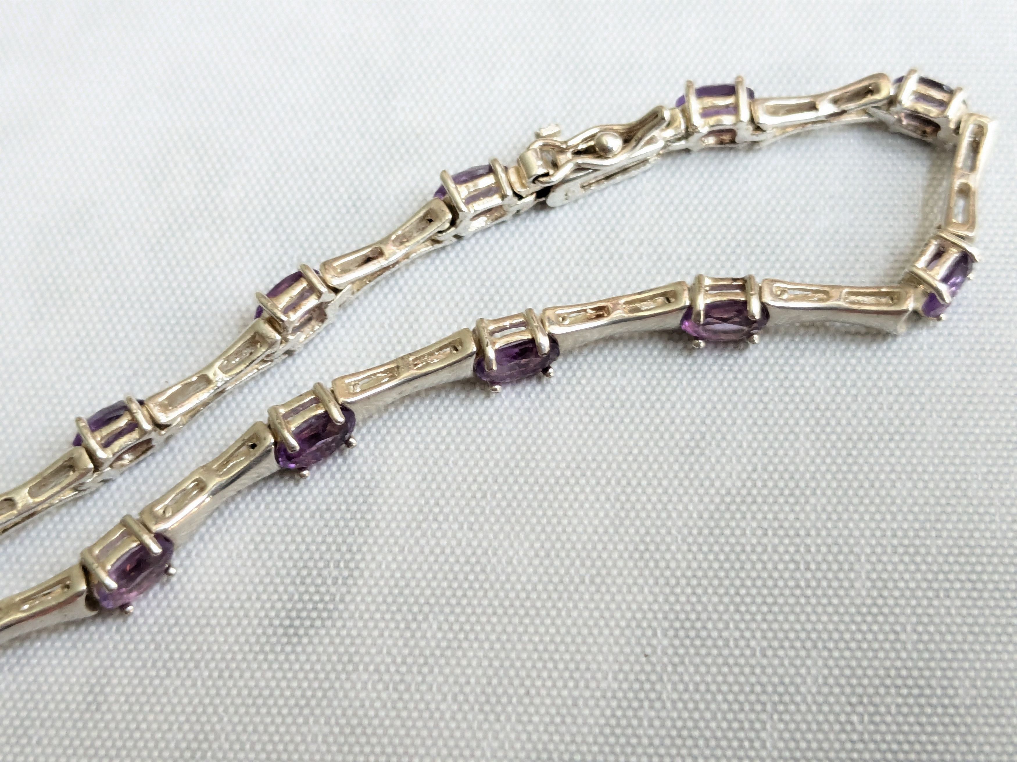 Jewelry Vintage Sterling Silver Tennis Bracelet Oval Amethyst 7" Size ONE SIZE - 6 Thumbnail