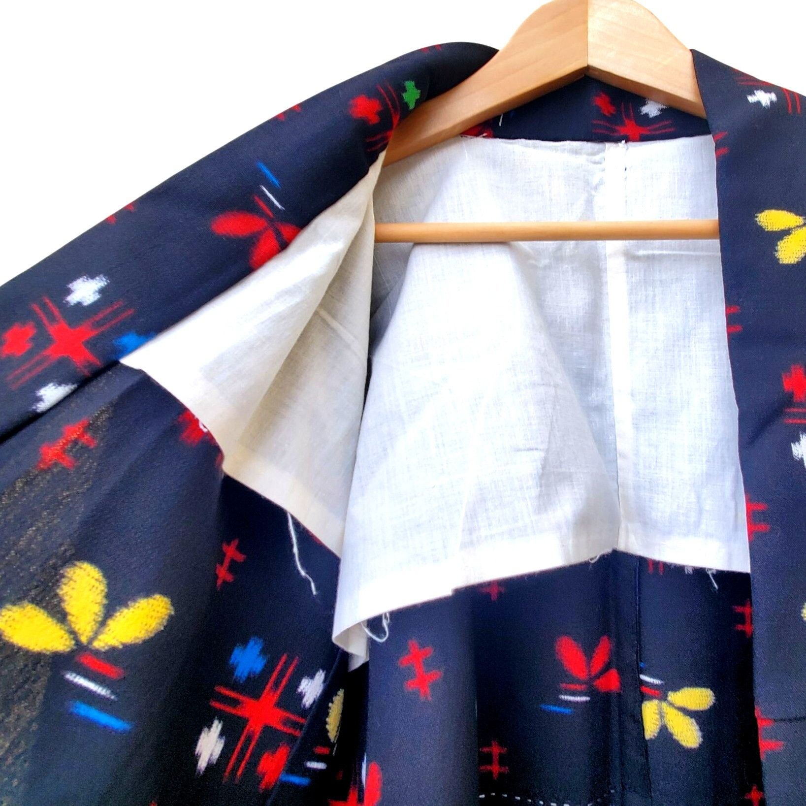 Handmade Vintage Black Kimono Abstract Floral Wool Blend Hand Stitche Size M / US 6-8 / IT 42-44 - 5 Thumbnail