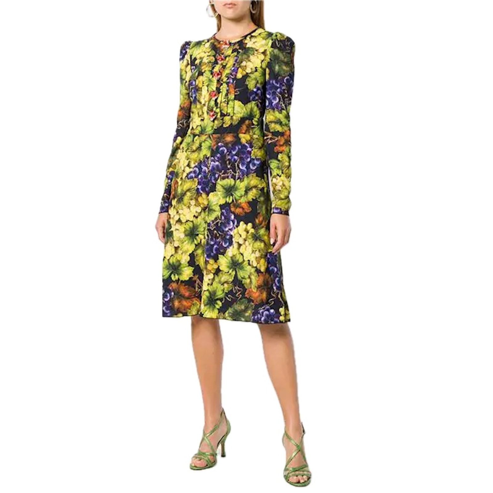 Dolce & Gabbana Dolce & Gabbana Grape Print Embellished Dress Yellow IT 42 Size M / US 6-8 / IT 42-44 - 2 Thumbnail