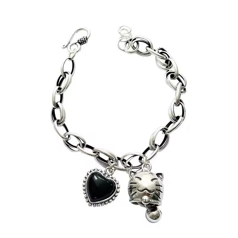 Other Sweet Cat Animal Bell Black Love Heart Bracelet Size ONE SIZE - 4 Thumbnail