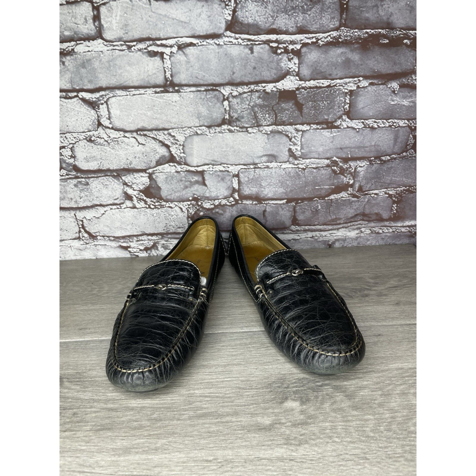 Martin Dingman Martin Dingman Croc Embossed Black Leather Loafers Moccasins Size US 8 / IT 38 - 16 Thumbnail