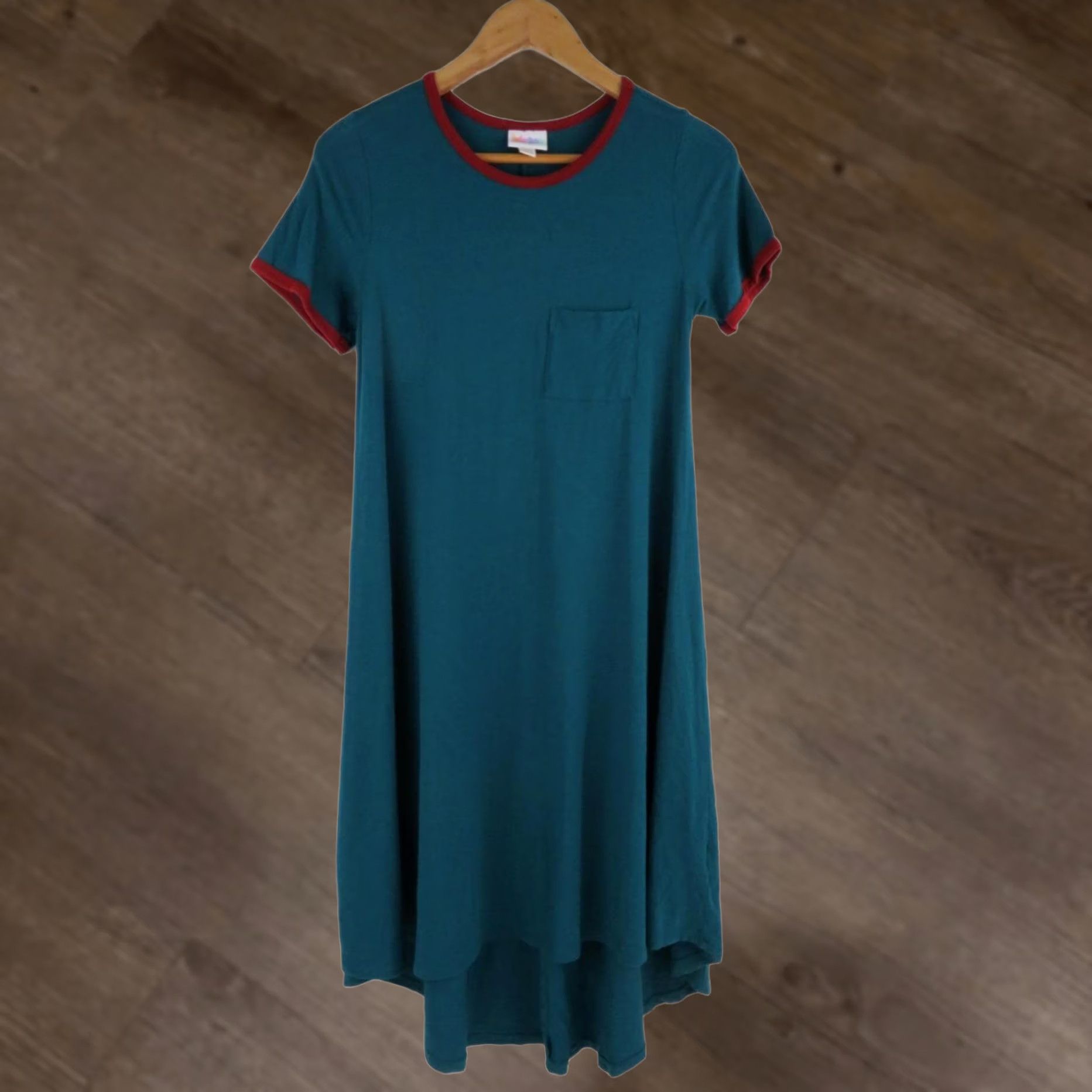 Vintage LuLaRoe Women's Carly Dress XXS Solid Green Red Stretch Swing High Low Size XXS / US 00 / IT 34 - 1 Thumbnail