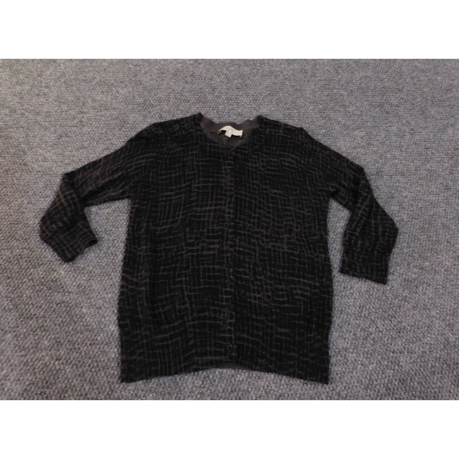 Loft LOFT Cardigan Sweater Black Womens Medium Crew Neck Button Pima Cotton Geometric Knit Rib Knit Pullover casual Size M / US 6-8 / IT 42-44 - 2 Thumbnail