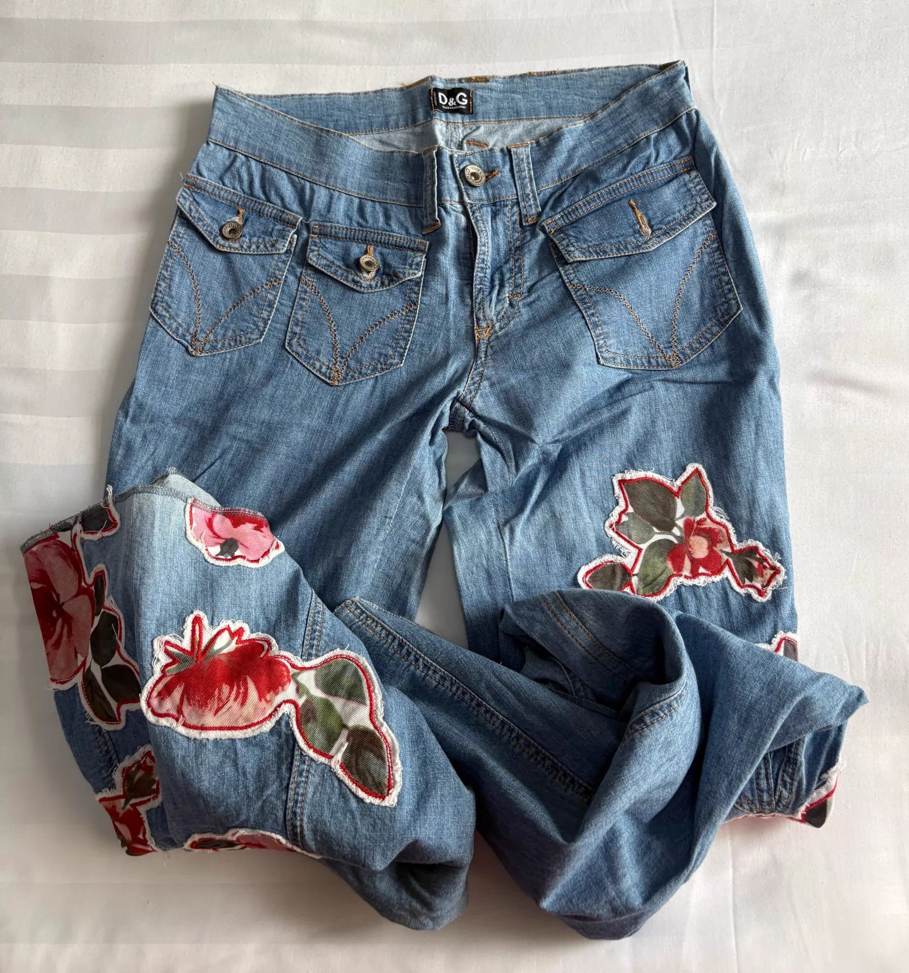 Dolce & Gabbana D&G Vintage Flower Patchwork Oversized Flare Jeans Size 26" / US 2 / IT 38 - 5 Thumbnail