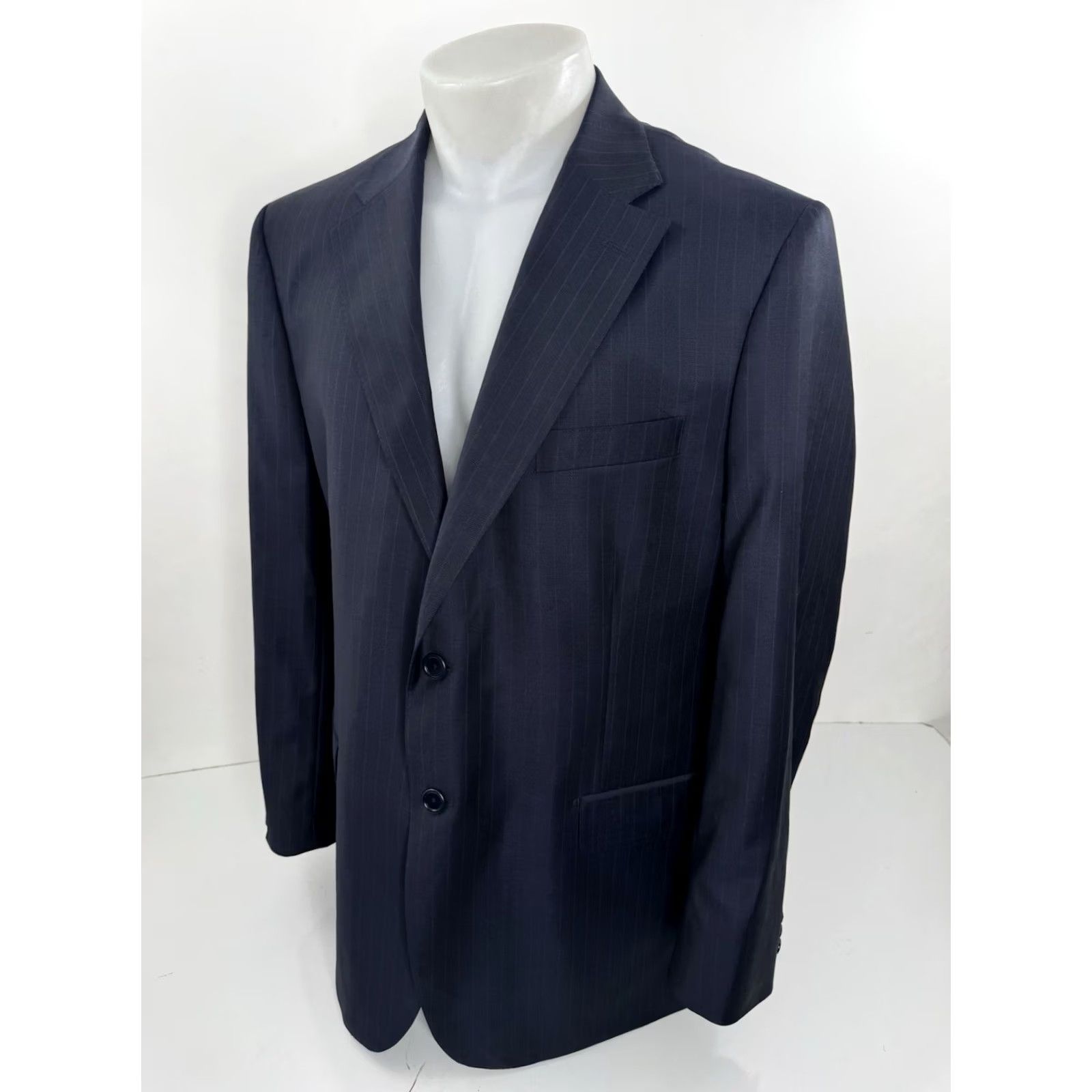 Ermenegildo Zegna SAKS / ZEGNA - Wool Pinstripe Blazer Jacket 44 R Men Blue Wool Blazer Jacket Mens 90s 2000s EXCELLENT Size 44R - 3 Thumbnail