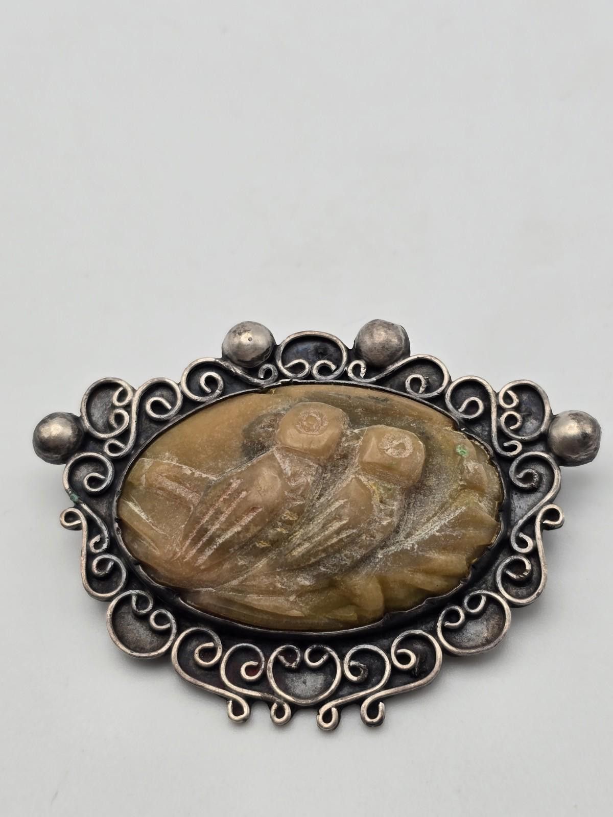 Winners Circle Vintage Mexican Silver Brooch – Hand-Carved Two Birds Motif Size ONE SIZE - 2 Thumbnail