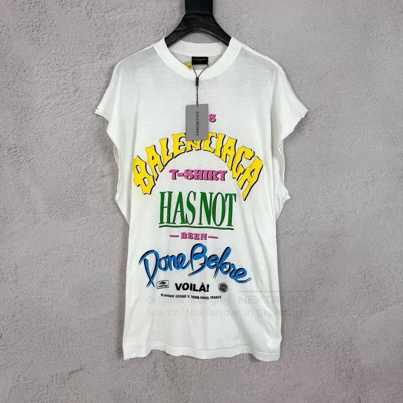 Balenciaga Balenciaga White Rainbow Printed Letter Half Sleeve Size US M / EU 48-50 / 2 - 1 Thumbnail