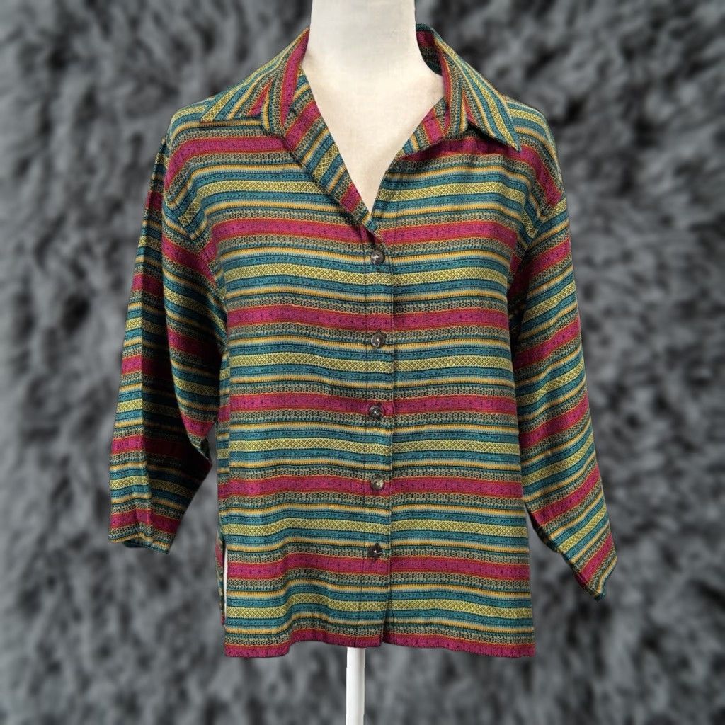 Vintage Vtg Chico’s Design Striped Shirt Blouse Sz 2 US Large Women’s Made In USA Size L / US 10 / IT 46 - 1 Thumbnail