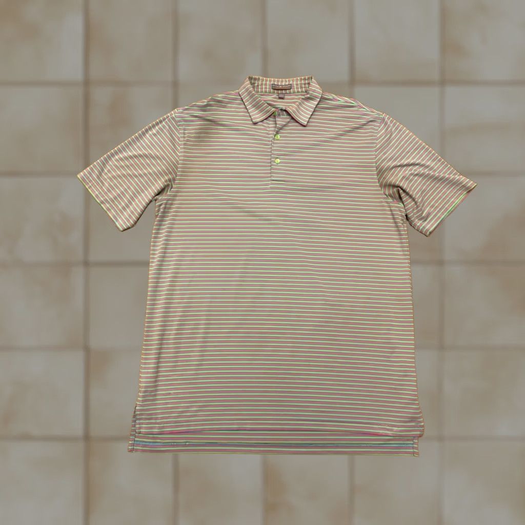 Peter Millar Peter Millar Summer Comfort Polo Golf Shirt Striped Stretch Sz Large Green Pink Mens Shirt Size US L / EU 52-54 / 3 - 1 Thumbnail