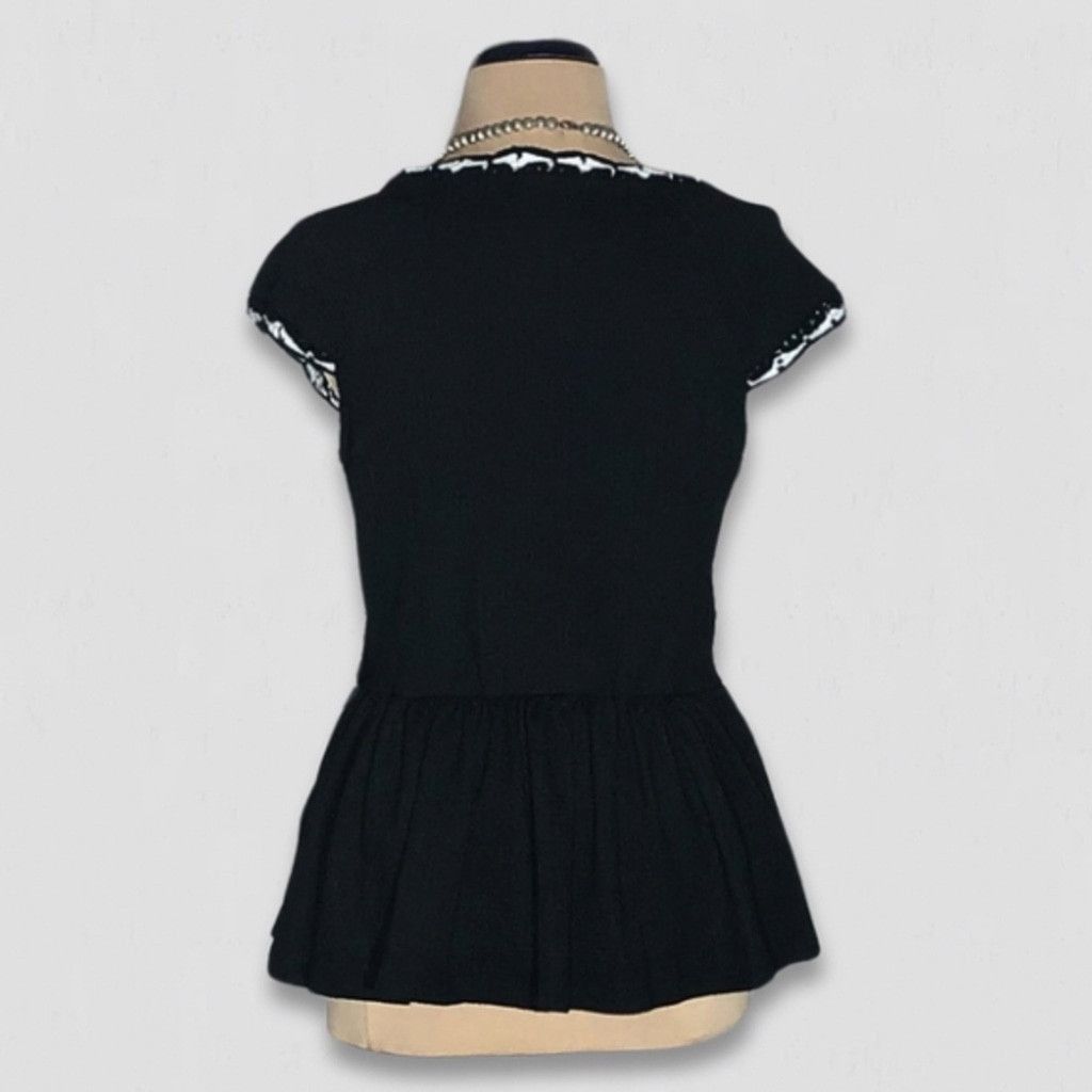 Vintage Peplum Top Crochet Boho Sleeveless Stretch Black/White S/M Size S / US 4 / IT 40 - 2 Thumbnail