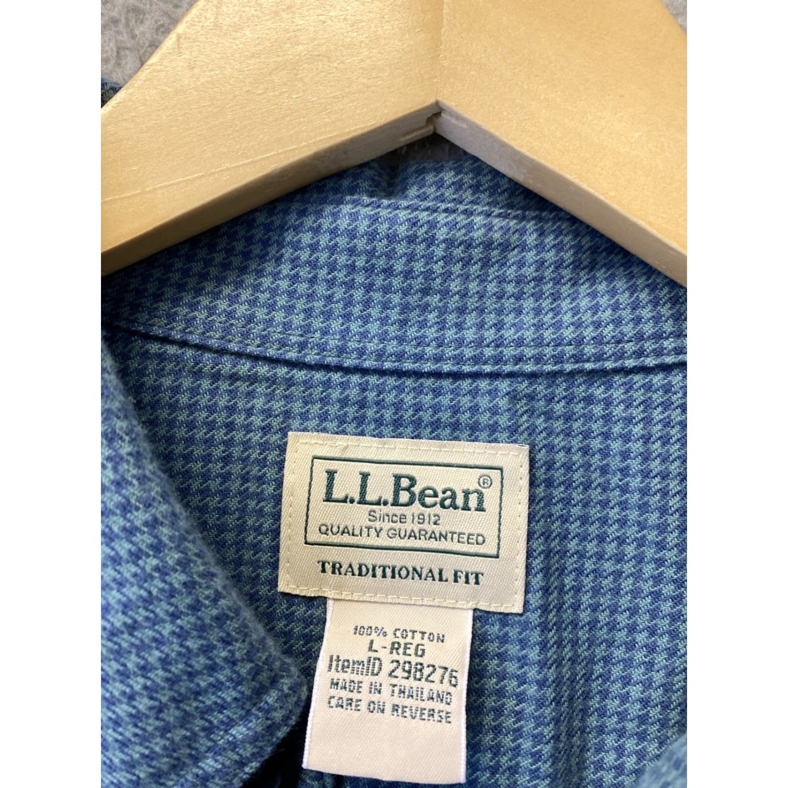 Vintage L.L. Bean Shirt Men Large Green Cotton Houndstooth Button 14526 Size US L / EU 52-54 / 3 - 4 Thumbnail