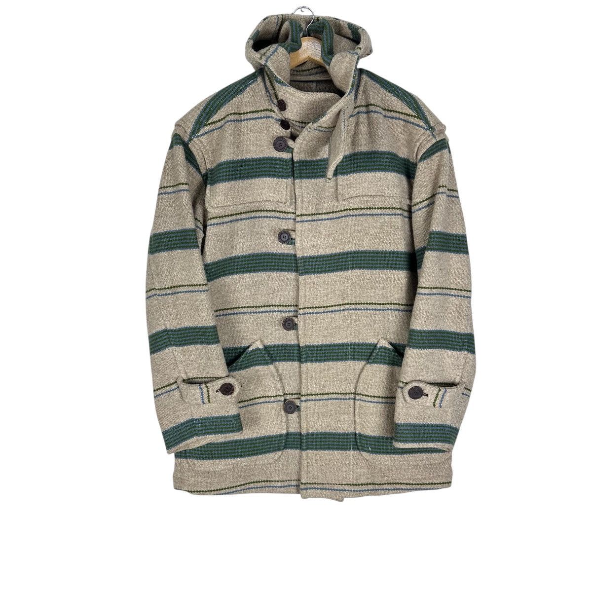 IXIZ HOODIE STRIPED WOOL LONG JACKET