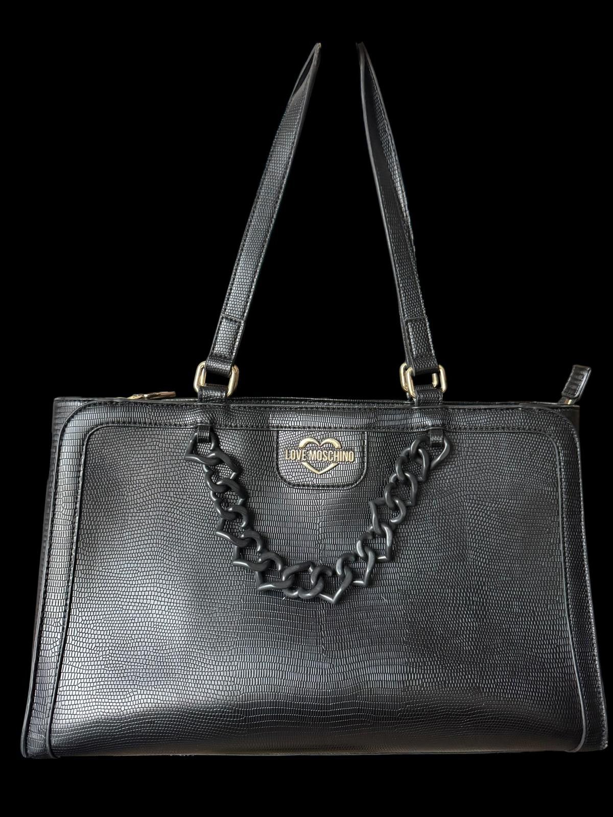 Other Love Moschino Black Textured Leather Tote with Chain Detail Size ONE SIZE - 1 Thumbnail
