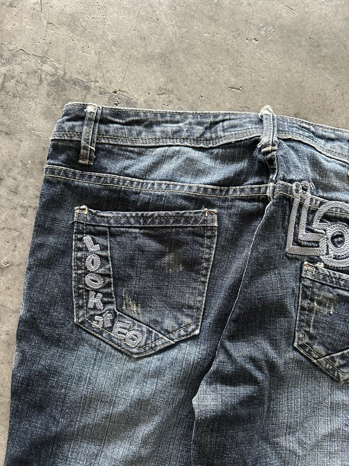 If Six Was Nine Y2K Japanese Whisker Wash Flared Jeans Size 33" - 13 Thumbnail