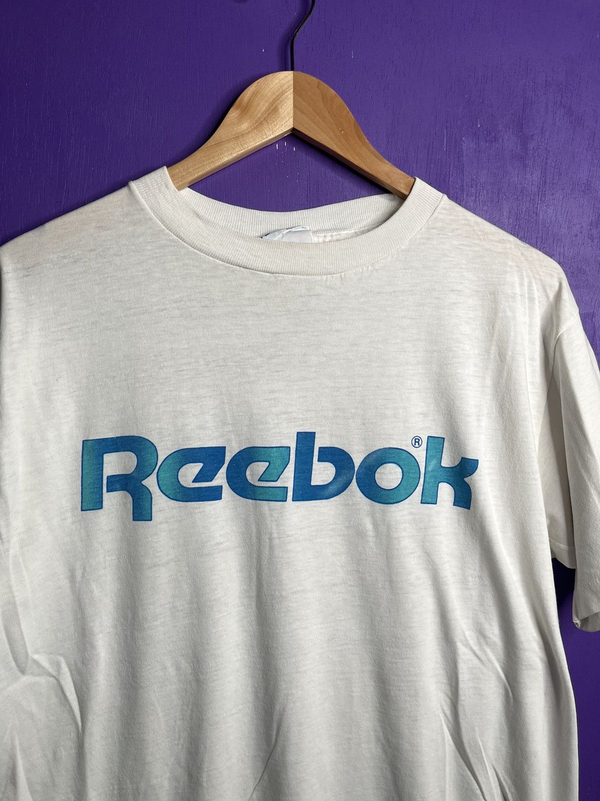 Reebok × Vintage Vintage 80s Reebok teal logo t-shirt Size US L / EU 52-54 / 3 - 3 Thumbnail