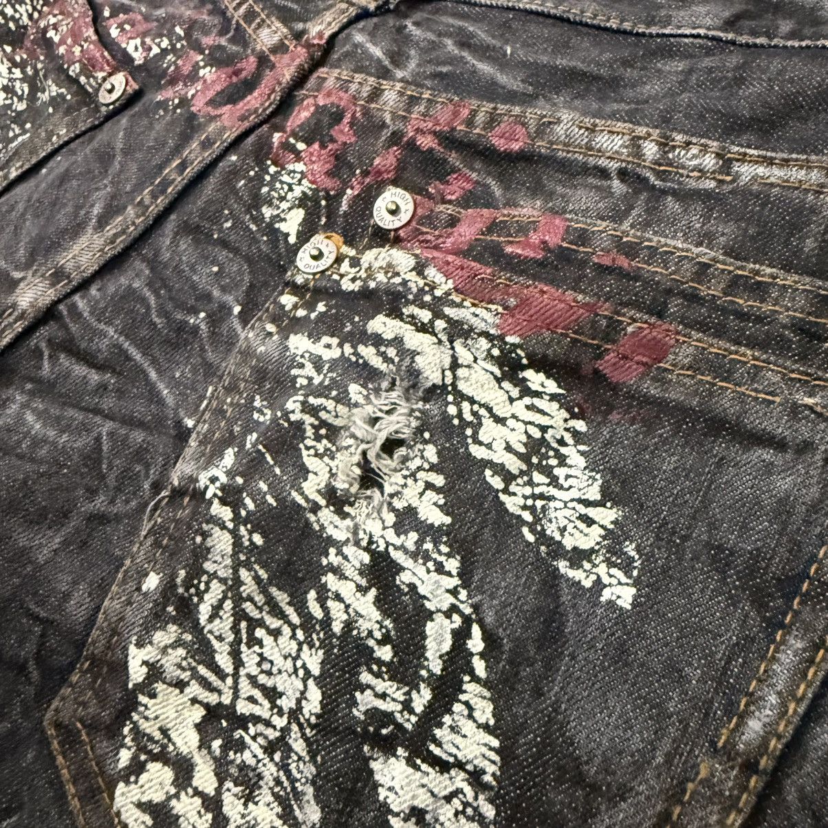 Le Grande Bleu (L.G.B.) 🔥🇯🇵 Y2K Archive Flared Glitter Paint Splatter Nylous Denim Size US 32 / EU 48 - 10 Thumbnail