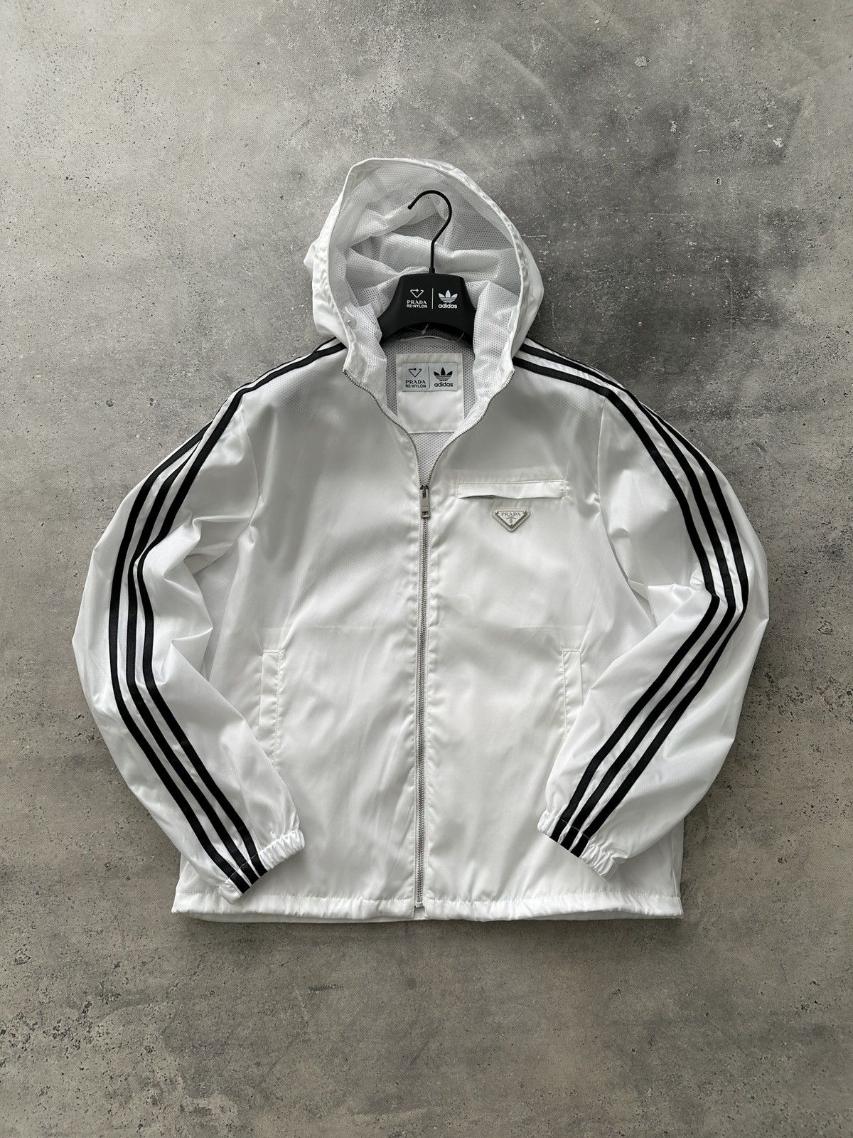 image of Adidas For Prada Re-Nylon Hooded Track Jacket in White, Men's (Size Large)