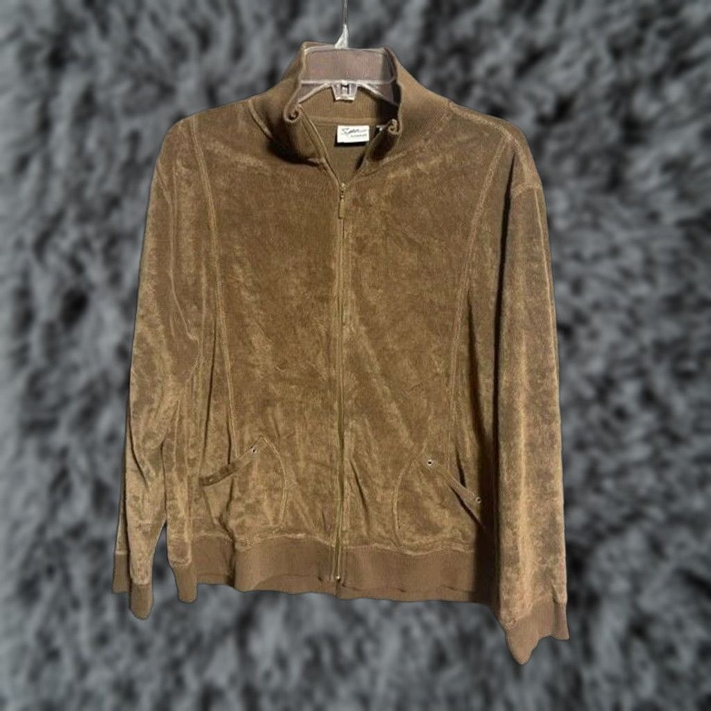Vintage VINTAGE Spa by Chico's Velour Track Jacket Brown Size 3 Womens Mid-Length Zip Pockets Casual Travel Size XS / US 0-2 / IT 36-38 - 1 Thumbnail
