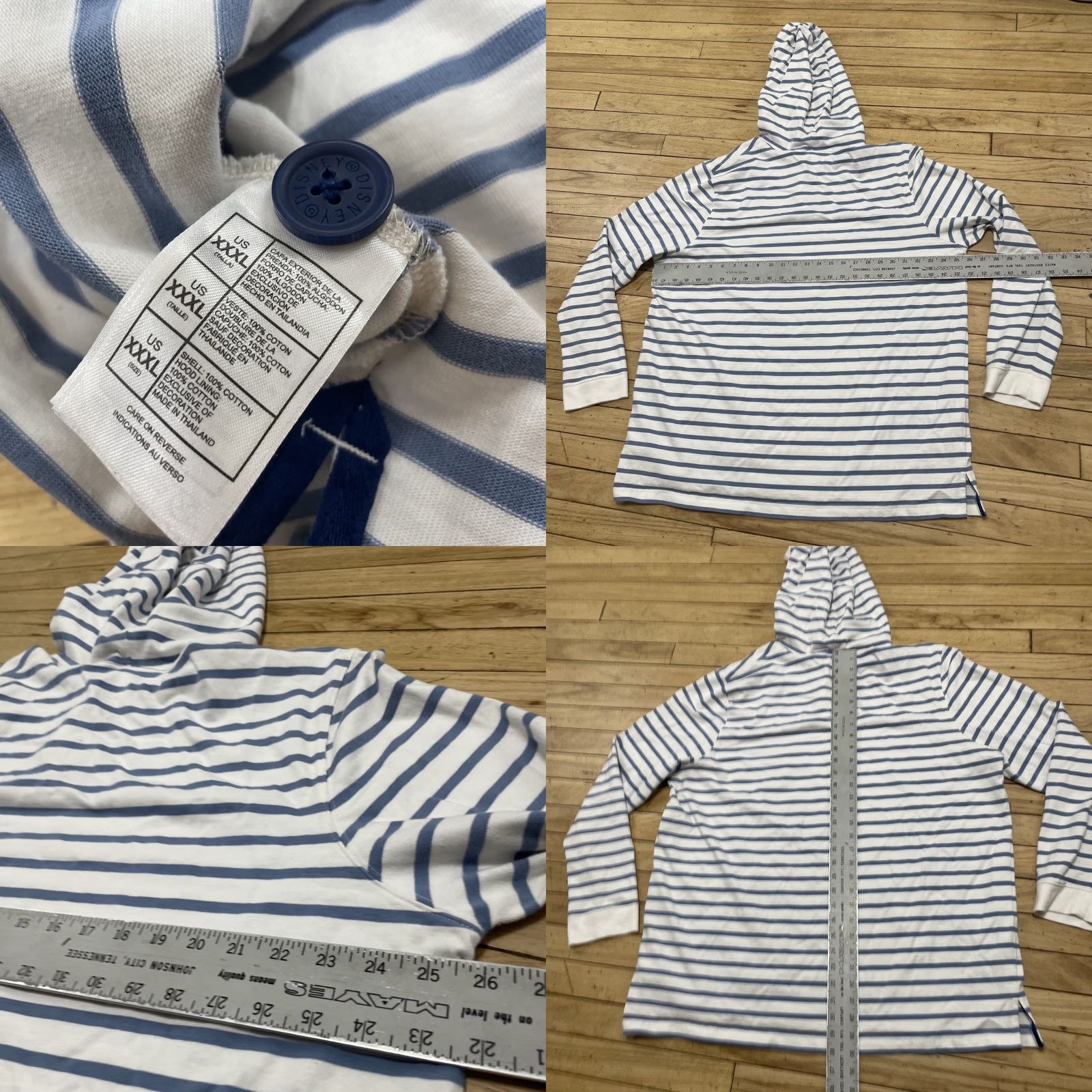 Disney VINTAGE DISNEY Cruise Line Sweater 3XL Henley Hoodie White Blue Stripe Women Adult XXXL Pullover Cotton Polyester Button Lined Money Theme Size XXL / US 16-18 / IT 52-54 - 8 Thumbnail