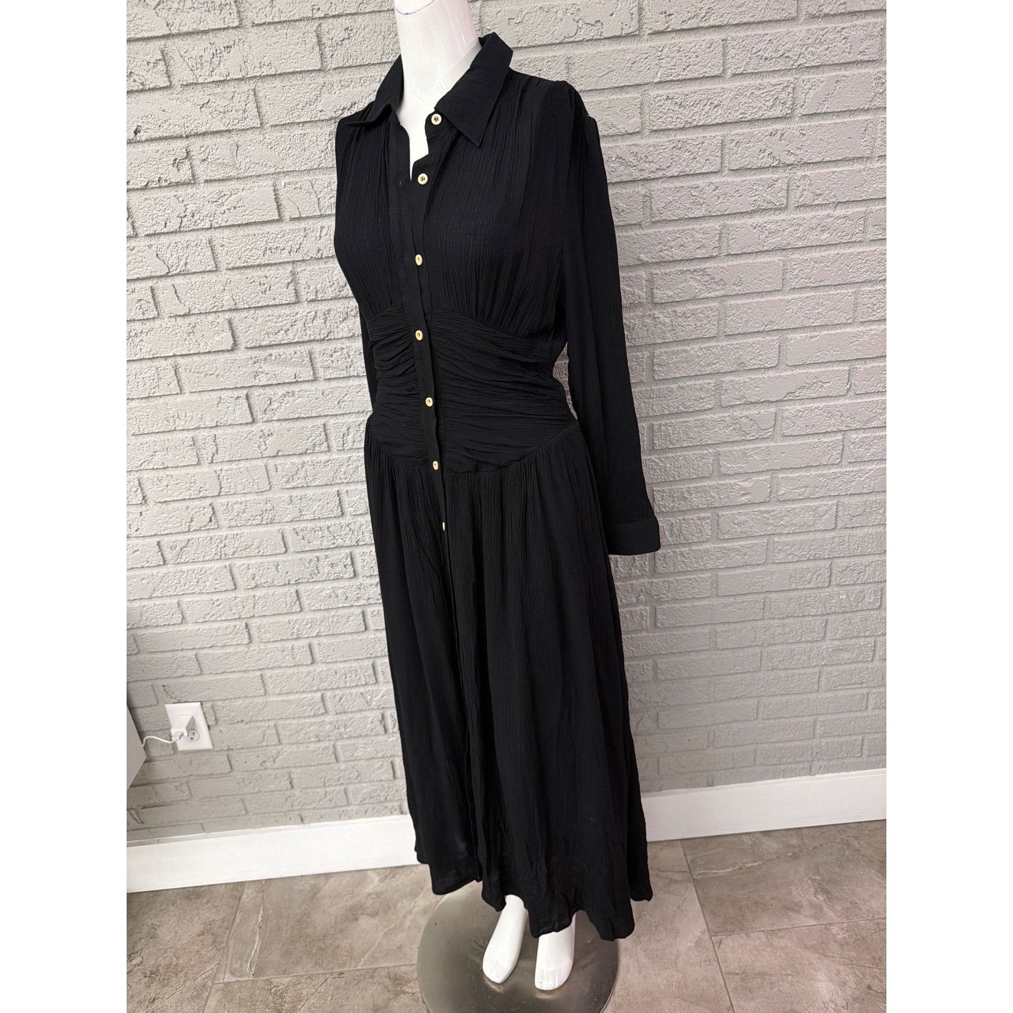 Other Modesees Women's Black Crinkled Cotton Long Sleeve Shirt Dre Size S / US 4 / IT 40 - 2 Thumbnail