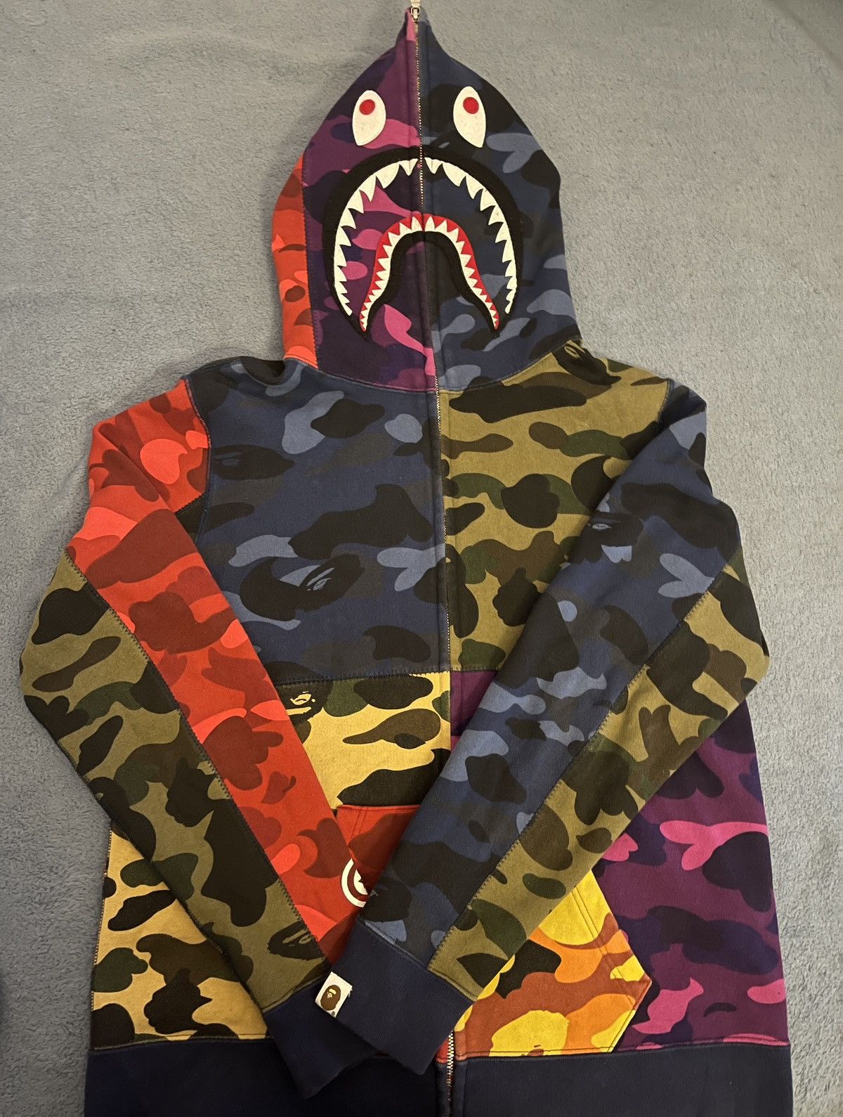 image of Bape Mix Camo Crazy Shark Full Zip Hoodie, Women's (Size Small)