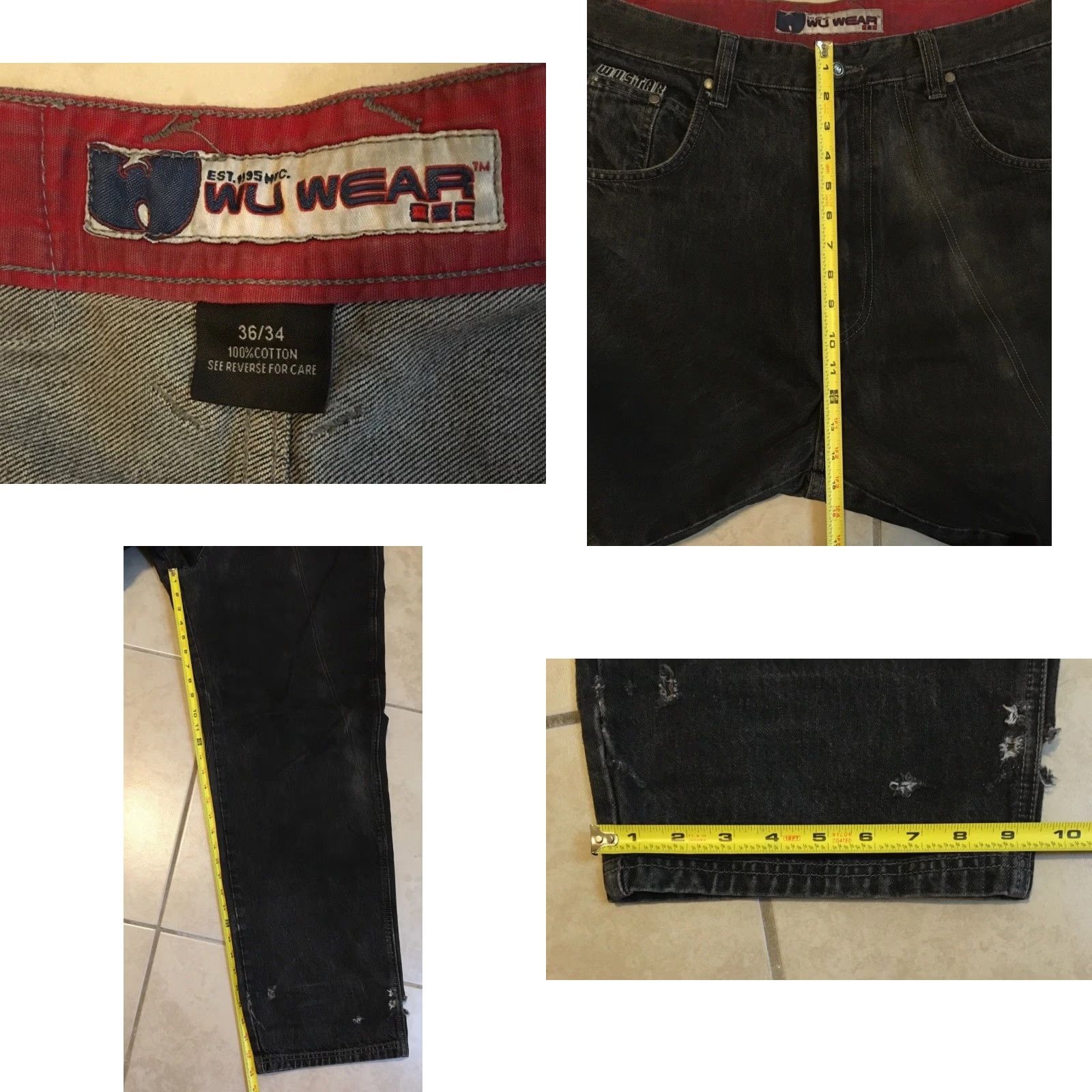 JNCO VINTAGE Wu Wear Jeans 36 Black Distressed Baggy 90s Hip Hop 80s 90s USA Mens Jeans Regular Large Size US 36 / EU 52 - 11 Thumbnail