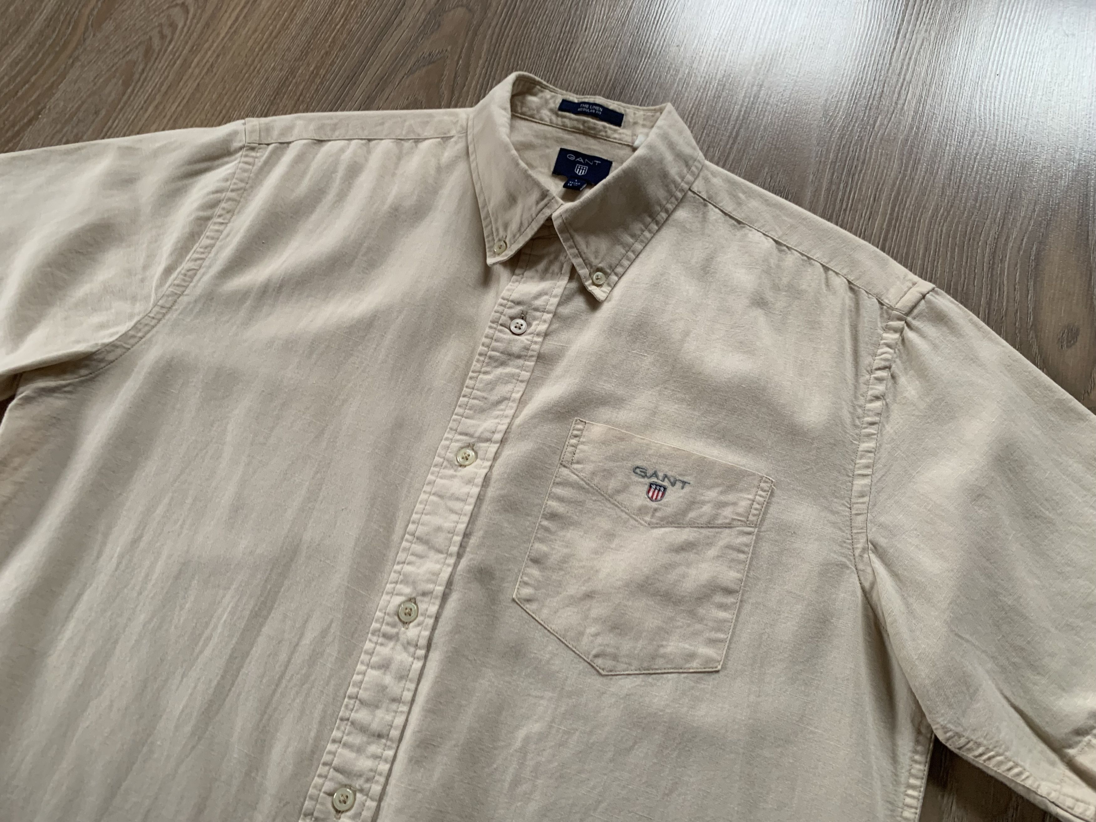 Gant Gant Beige Linen Short Sleeve Pocket Shirt Size US L / EU 52-54 / 3 - 4 Thumbnail