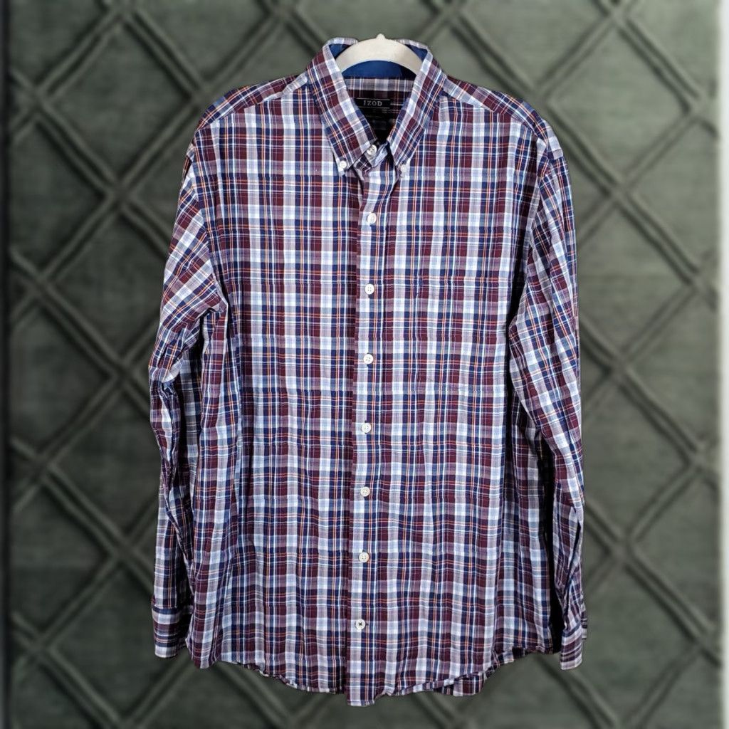 Izod IZOD Men's Size Large Tall Premium Essentials Button Up Shirt LT Long Sleeve Check Multicolor Cotton Size US L / EU 52-54 / 3 - 1 Thumbnail
