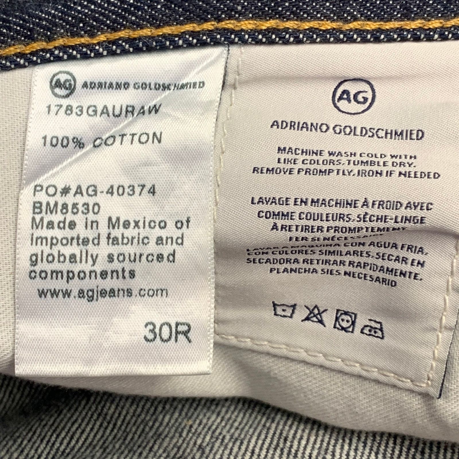 AG Adriano Goldschmied 30 Navy Contrast Stitch Cotton Slim Five Pockets Jeans Size US 30 / EU 46 - 7 Thumbnail
