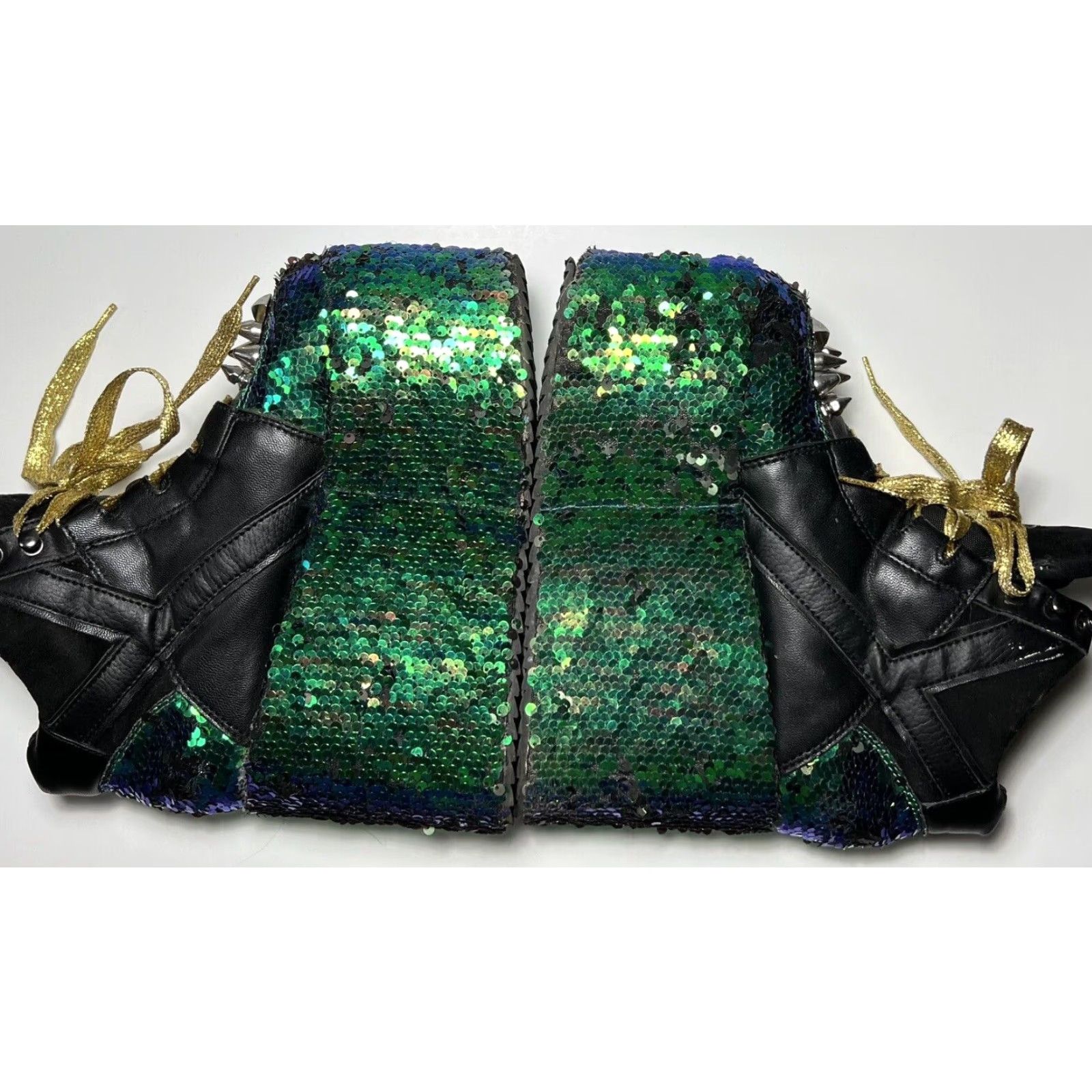 Vintage YRU Qozmo High Top Platform Boots Women's 7 Black Blue Green Sequin Studded Punk Gothic 80s Size M / US 6-8 / IT 42-44 - 7 Thumbnail