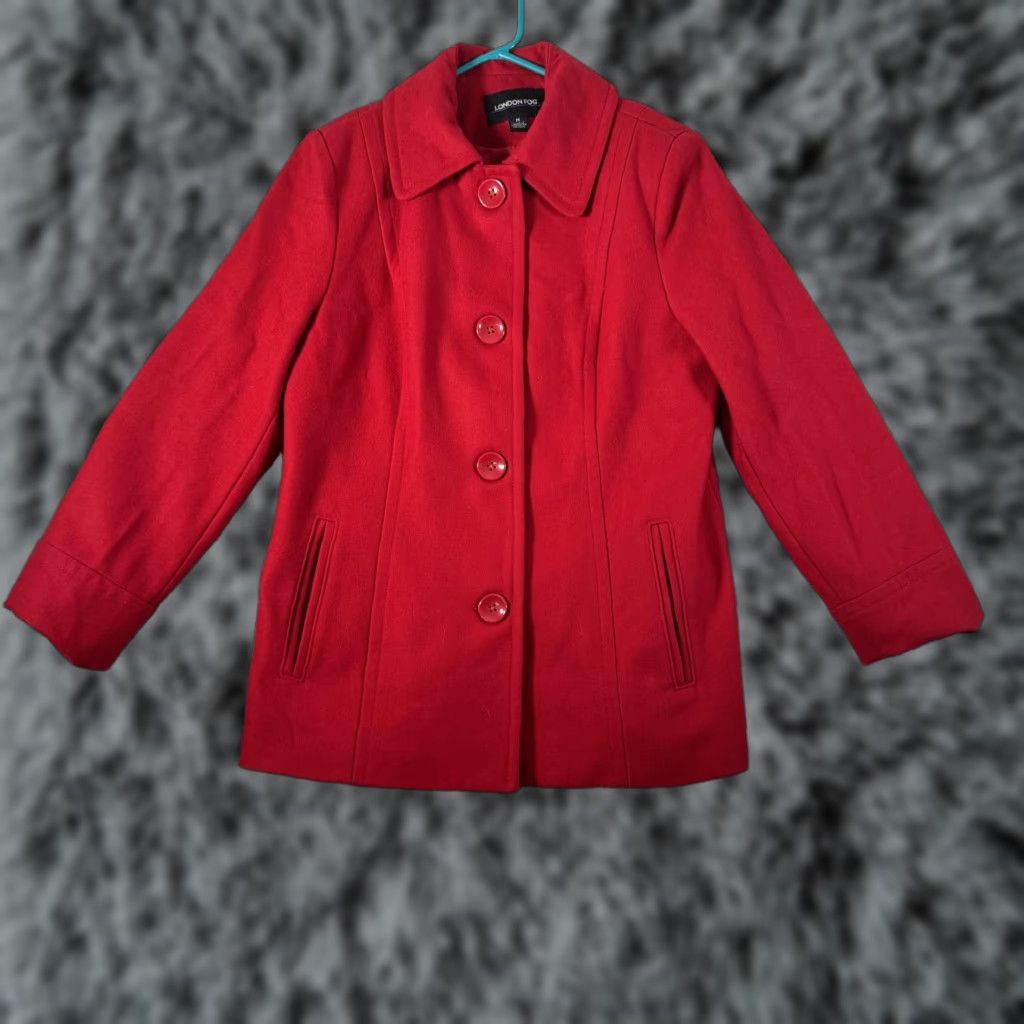 London Fog VINTAGE London Fog Coat M Wool Blend Button Front Lined Winter Jacket Red Womens Mid-Length Size M / US 6-8 / IT 42-44 - 1 Thumbnail