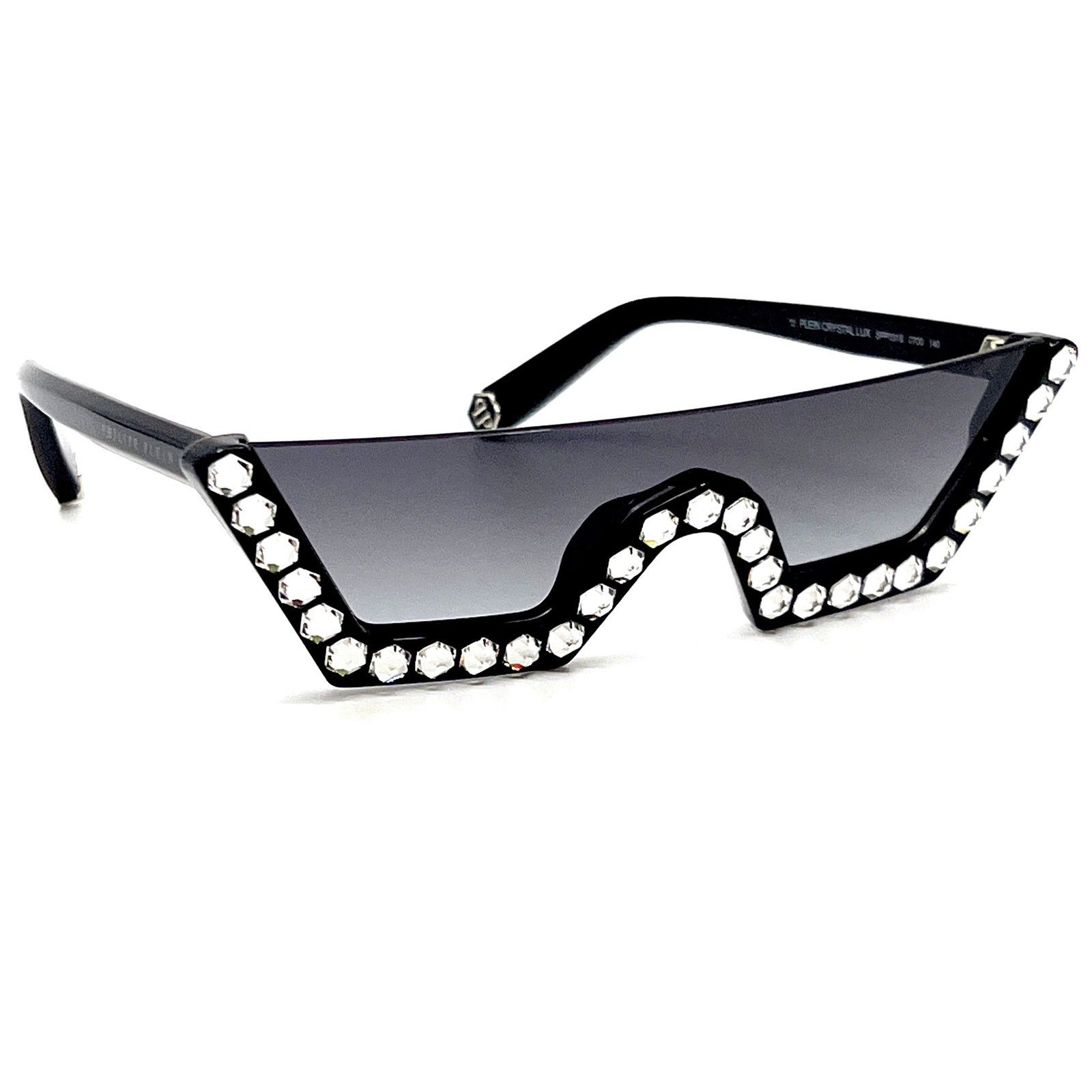 Philipp Plein SPP031S 0700 Sunglasses Black Shield Frame, Grey Lenses NEW!! PHILIPP PLEIN Crystal Lux SPP031S Col.0700 Authentic  main image 2