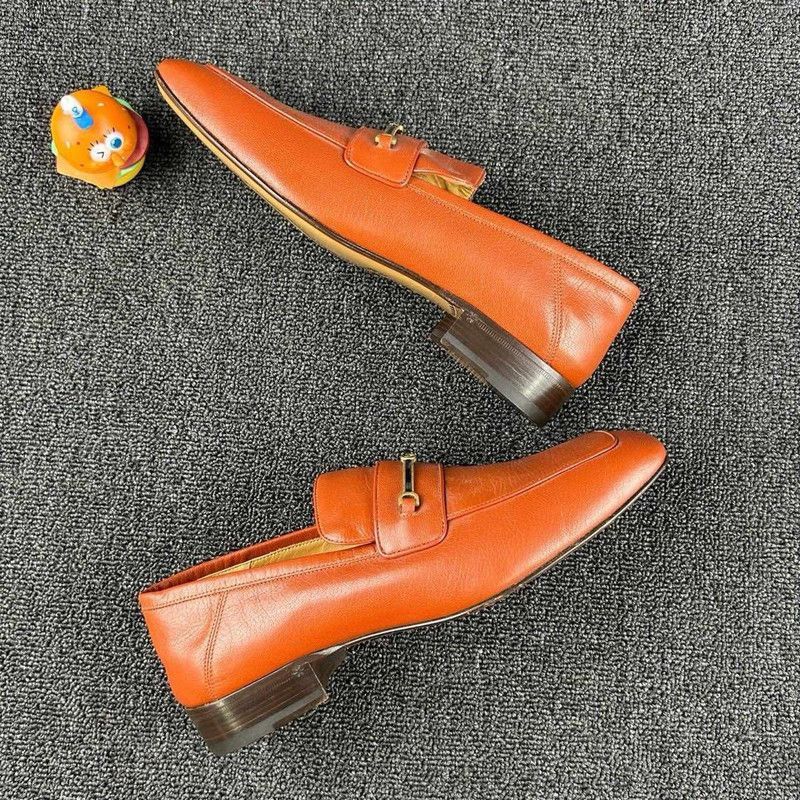 Gucci Leather Loafers with Metal Logo Buckle -