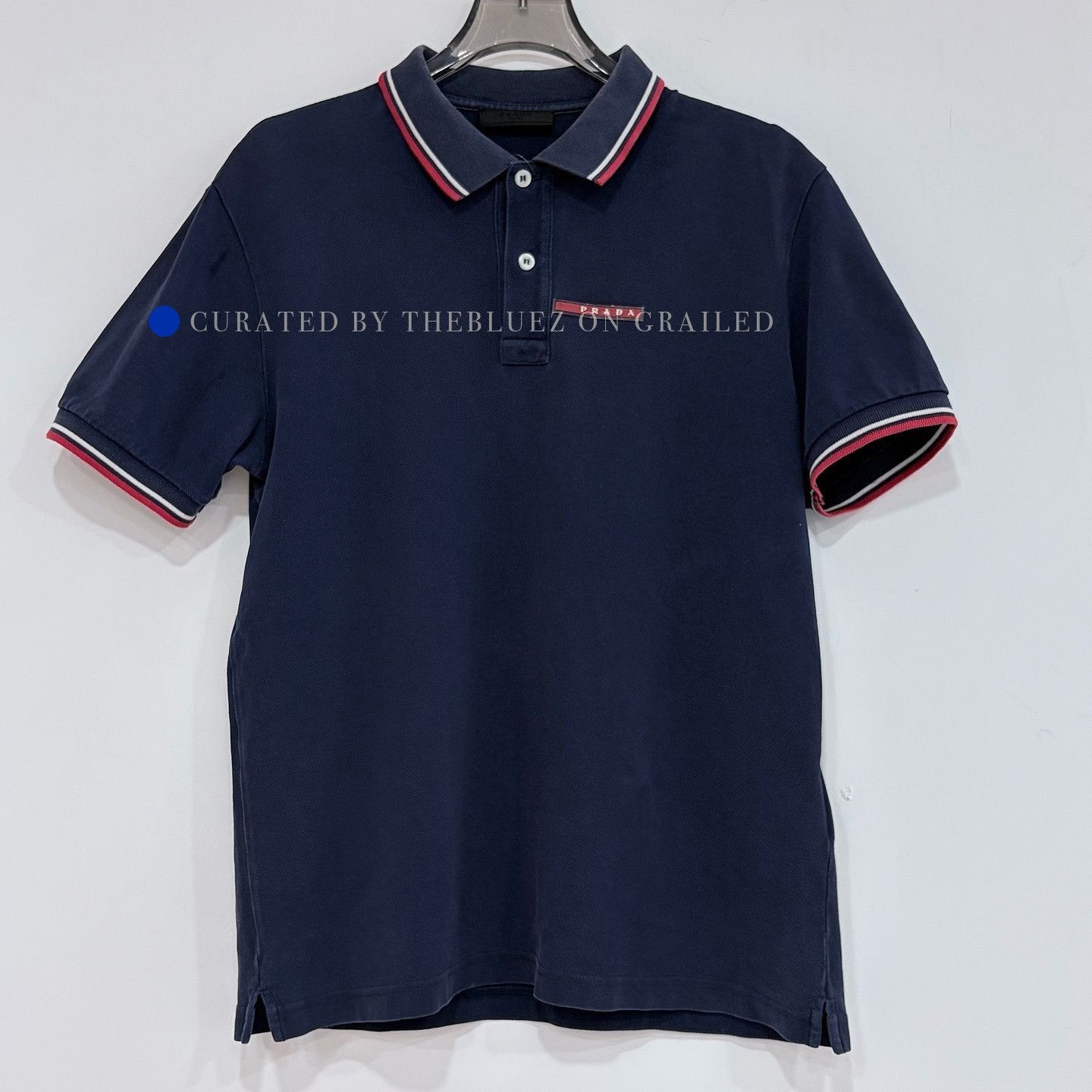 Prada Blue Short-Sleeve Polo Shirt with Contrast Trim Size US M / EU 48-50 / 2 - 1 Thumbnail