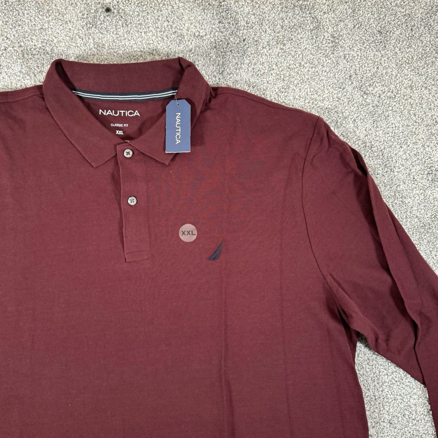 Nautica Nautica Polo Shirt Mens Long Sleeve Classic Fit 2XL Burgundy Cotton Polyester Preppy Academia Wine Size US XXL / EU 58 / 5 - 3 Thumbnail