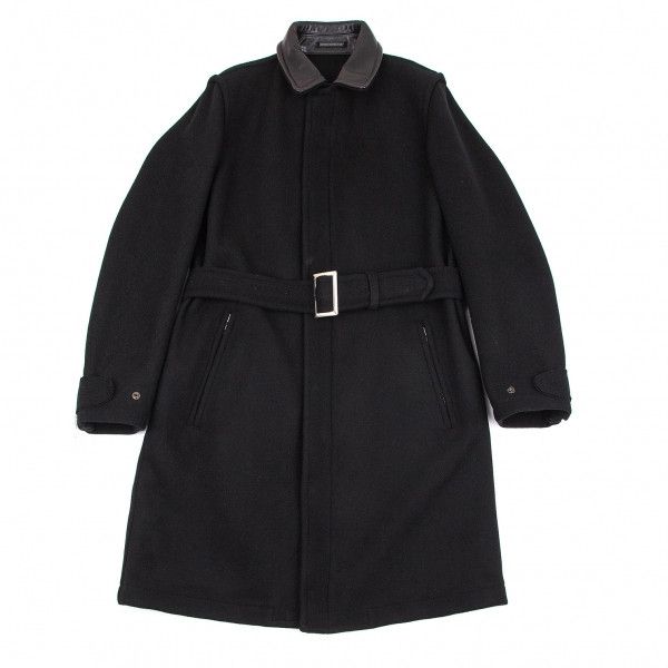 image of Yohji Yamamoto Pour Homme Leather Melton Coat in Black, Men's (Size Large)