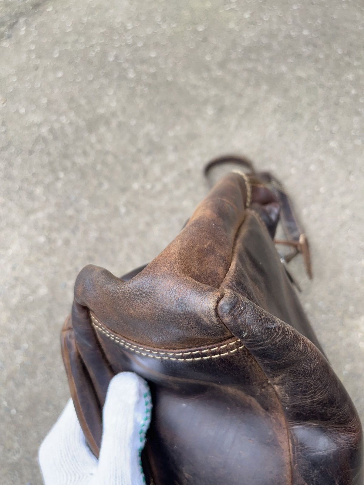 Genuine Leather × Vintage Vintage Green Burry Asymmetrical Faded Leather Pocket Bag Size ONE SIZE - 6 Thumbnail