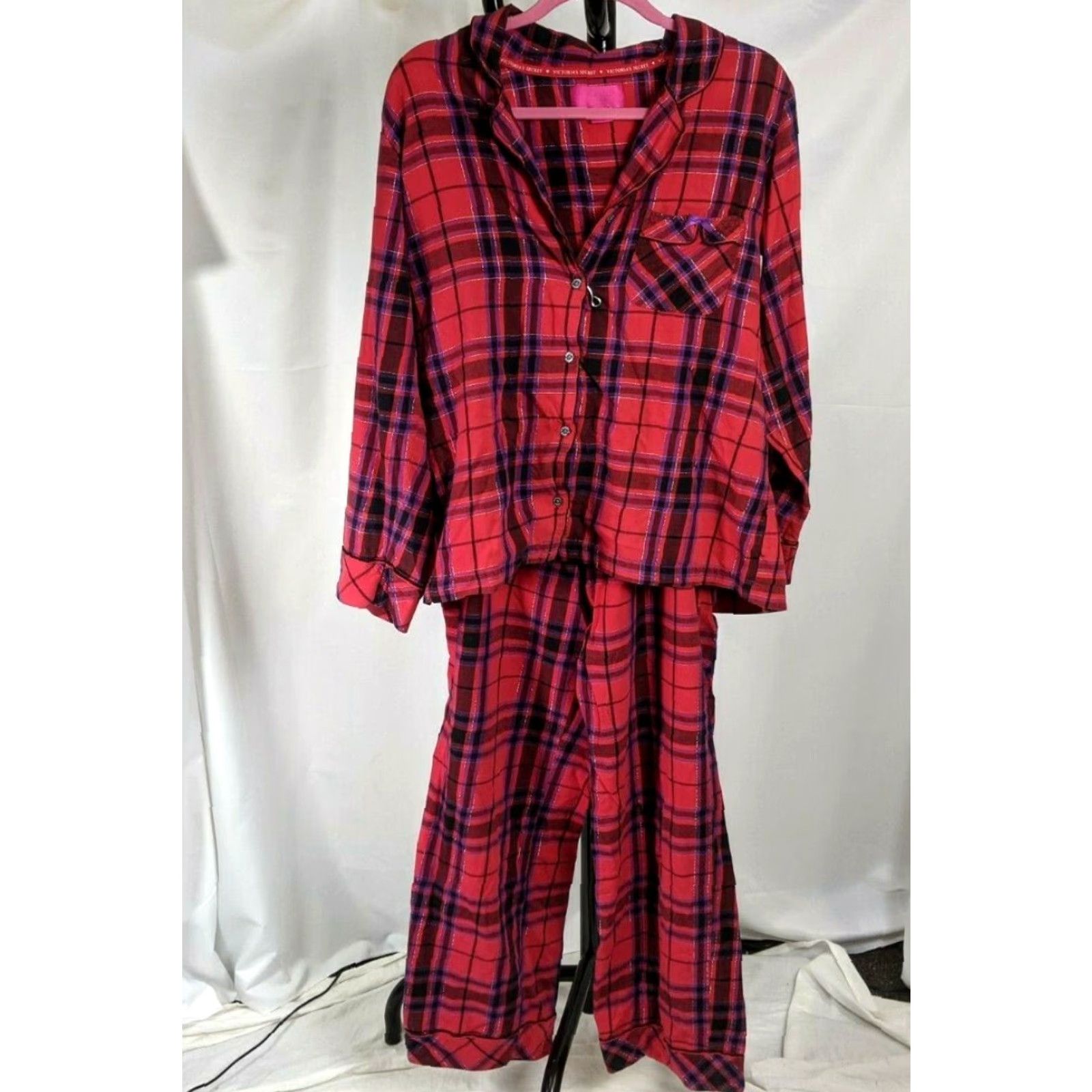 Victoria's Secret Victoria's Secret VS Red Plaid Shimmer Cotton Flannel PJ Pajama Set L/G Women Red 90s? Size ONE SIZE - 2 Thumbnail