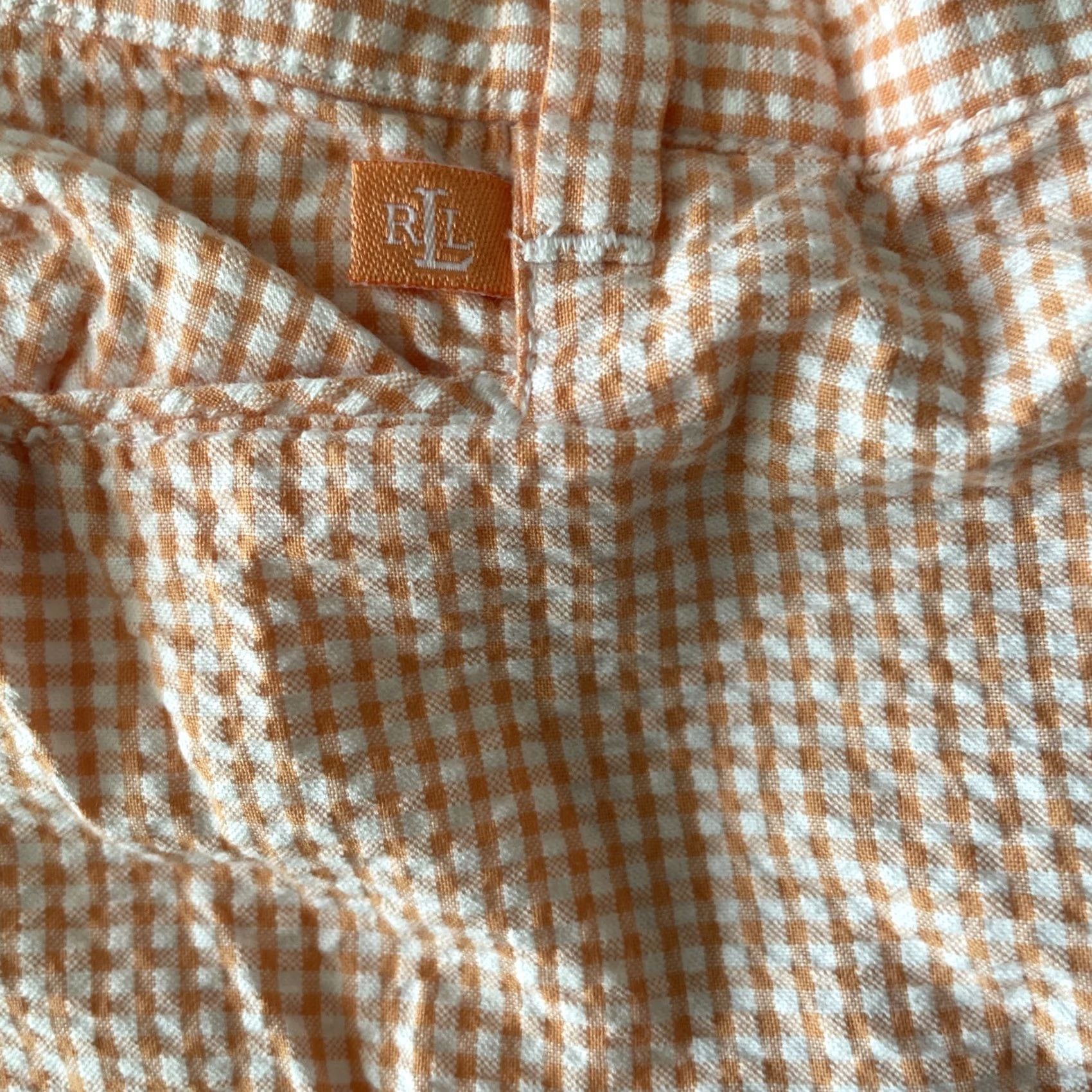 Ralph Lauren VINTAGE Lauren Ralph Lauren Seersucker Crop Pants Womens 14 32x21 Orange/White Gingham Plaid Cropped Slim Straight Leg Beach Preppy Resort Womens Size 36" / US 14 / IT 50 - 5 Thumbnail