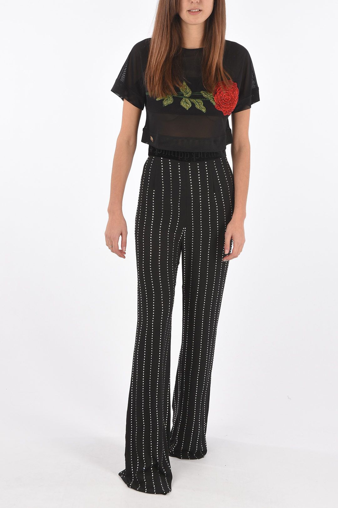 Philipp Plein og1mm0824 Crystal All Over Palazzo Pants in Black Size 27" / US 4 / IT 40 - 4 Thumbnail