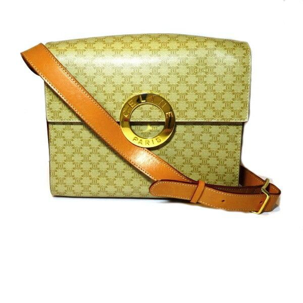 image of Celine Circle Logo Macadam Shoulder Bag in Brown, Women's