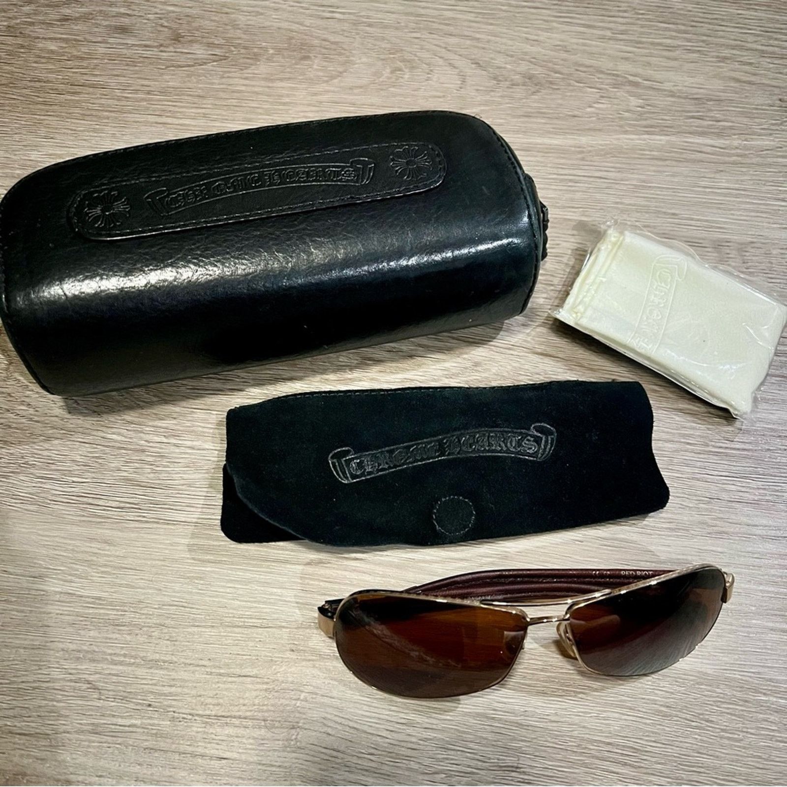 Chrome Hearts Chrome Hearts Gold Leather Sunglasses Y2K Vintage Rectangle Size ONE SIZE - 1 Thumbnail