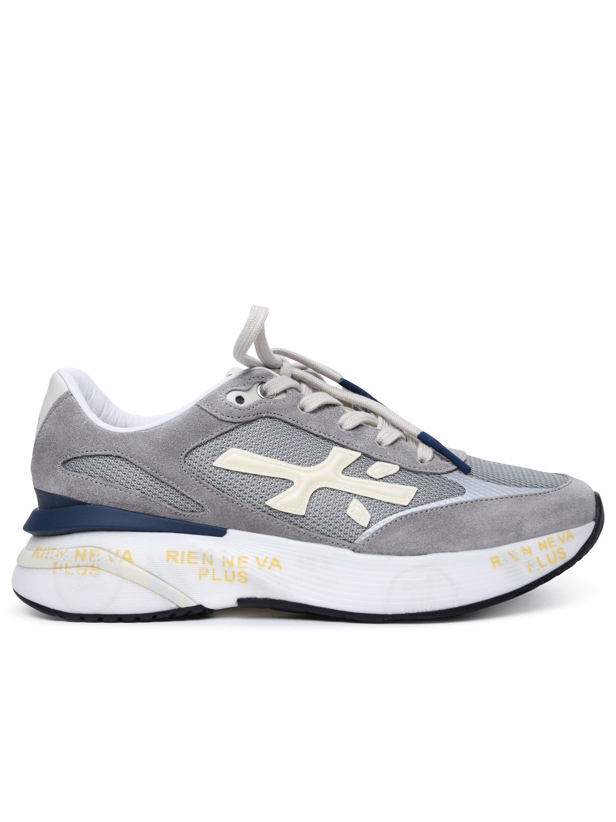 image of Premiata 'moerun' Sneakers In Leather And Grey Fabric, Men's (Size 10)