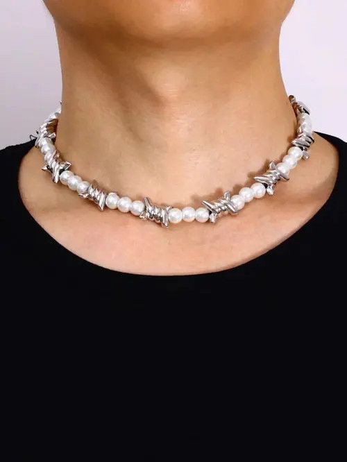 Jewelry × Vintage Retro Punk Necklace Pearl Choker Size ONE SIZE - 1 Thumbnail