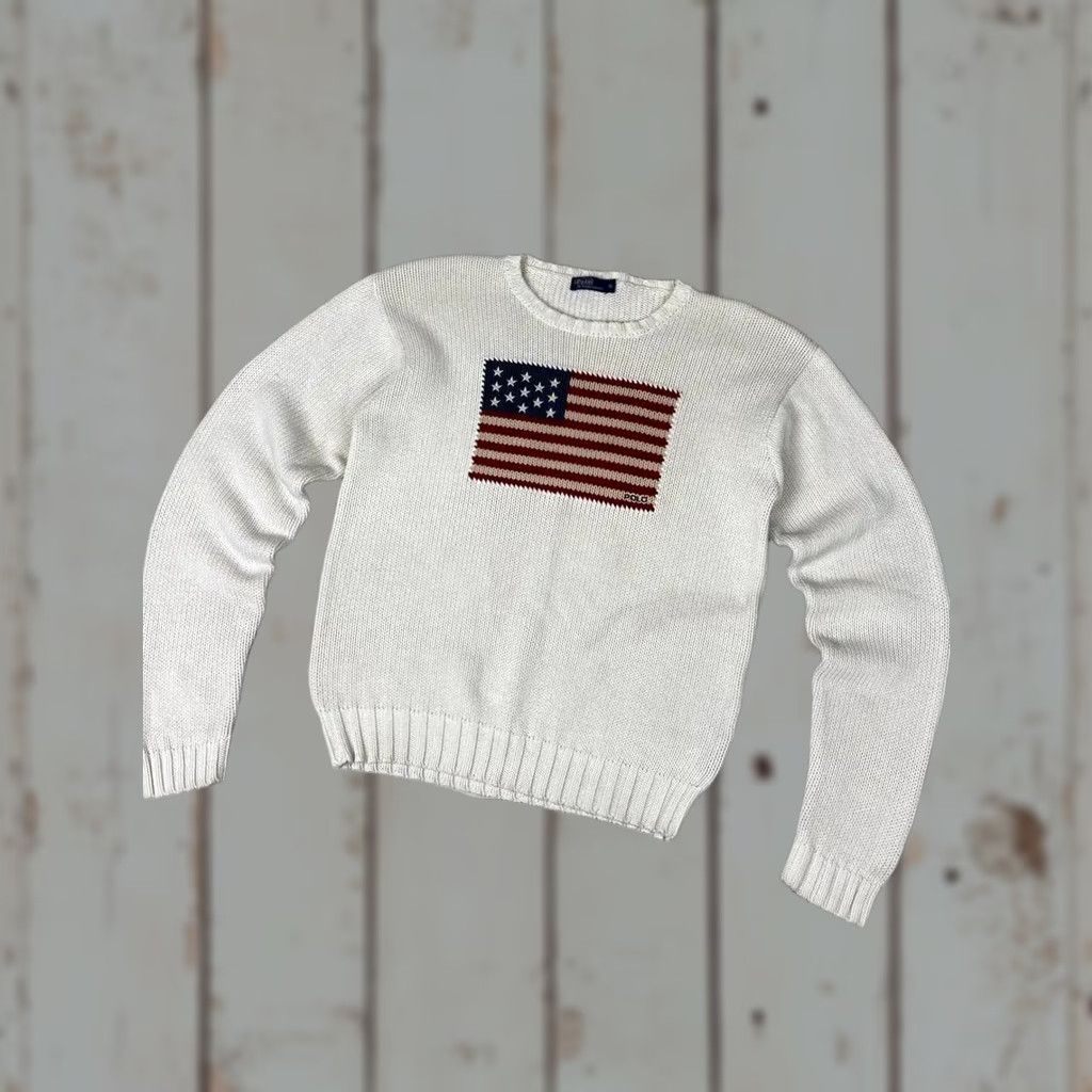 Polo Ralph Lauren VINTAGE Polo Ralph Lauren Sweater Shirt XL White USA 90s Mens Pullover Knit Cotton Logo 90s USA Size US XL / EU 56 / 4 - 1 Thumbnail