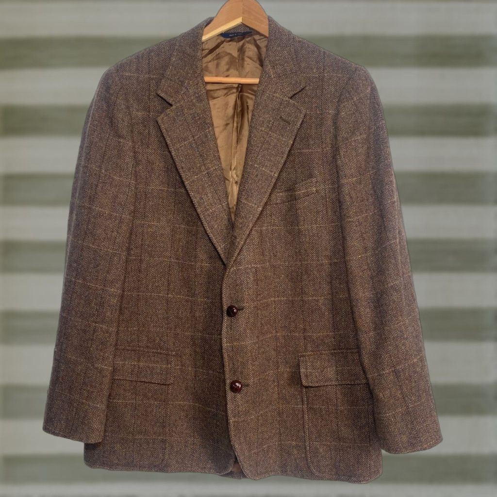 Brooks Brothers Brooks Brothers Blazer Jacket Wool Windowpane Brown 45R Mens Tweed Made in Italy Regular Fit Jacket Capable of Dry Clean Only color: Brown Size 48R - 1 Thumbnail