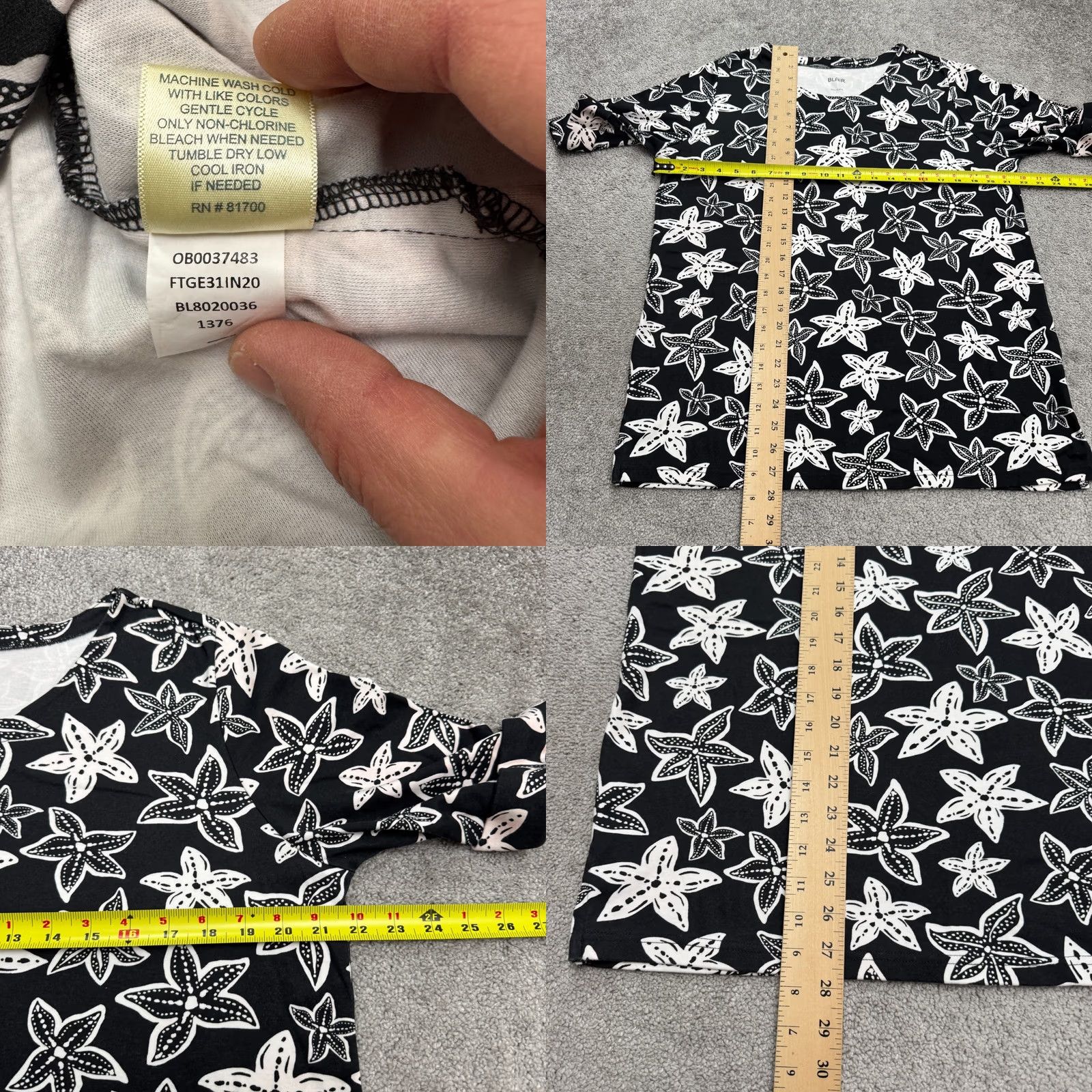 Blair Blair Floral Starfish All Over Print Basic T-Shirt Womens Large Black White Tee Size L / US 10 / IT 46 - 8 Thumbnail