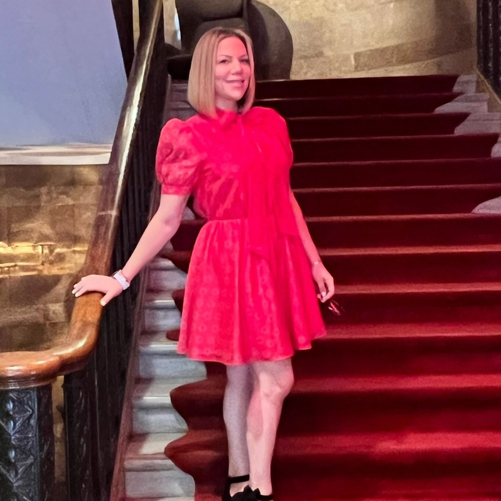 Ted Baker Ted Baker London Silk Red Puff Sleeve Mini Dress w Tie Neck Size M / US 6-8 / IT 42-44 - 12 Thumbnail