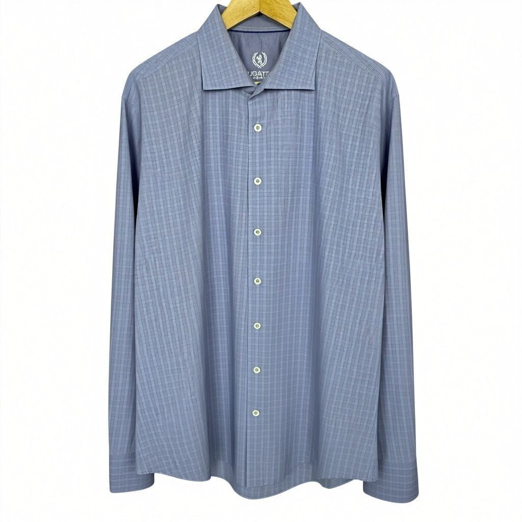 BUGATCHI Bugatchi Uomo Mens 18 36/37 Light Blue Red Plaid Button Down Size US XL / EU 56 / 4 - 1 Thumbnail